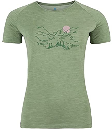Odlo Damen Kurzarm Shirt mit Tal Print Ascent Performance Wool 130 Gramm, Loden Frost Melange, L