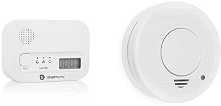 Smartwares FGA-13041 Detector de monóxido de Carbono, 230 V, Blanco, Capteur 10 ANS & RM250 10.044.62 Detector de Humo, batería incluida, botón de Prueba, 85 dB