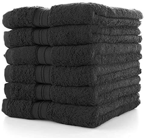 Textile Do Pack of 6 Guest Towels Luxury 100% Egyptian Cotton (30 x 50 cm, 600-GSM) Super Soft Quick Absorbent Hand Towels For Gym, Spa, Golf Wash Cloth Towel Set (Black)