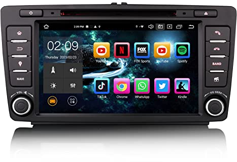Erisin 8-Kern 4GB+64GB 8 Zoll Android 14 Autoradio Bluetooth GPS Navigation Für Skoda Octavia 2 Yeti Rapid Superb Roomster CarPlay Android Auto DSP WiFi DAB+ RDS FM OBD CD Player USB Lenkradsteuerung