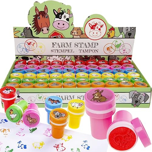 Carpeta 12 Stempel * Bauernhoftiere * als Mitgebsel für Kindergeburtstag oder Mottoparty | Perfekt zum basteln, malen, als Geschenk und Spiel für Kinder Stamp Bauernhof Tiere Farm Pferd Kuh Schaf