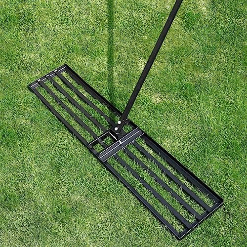 Byhagern Râteau de nivellement de pelouse 114 × 25 cm – Niveleur de pelouse robuste – Mât en acier inoxydable avec une poignée pour moins d'effort Lute de pelouse Outil de nivellement pour jardin,