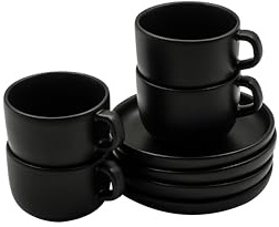 Eva Solo Nordic Kitchen Kaffeetasse und Untertasse, 20 cl, Keramikbecher, spülmaschinen- und mikrowellengeeignet, schwarzes Steingut, dänisches Design, Funktionalität und Qualität, Schwarz, 4 Stück