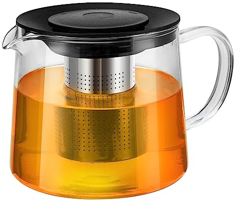Glass Teapot 51oz/1500ml with Removable Stainless Steel Infuser Tea pot, Heatproof Borosilicate Glass Tea Make, Stovetop Safe Glass Tea Kettle for Loose and Blooming Leaf Tea