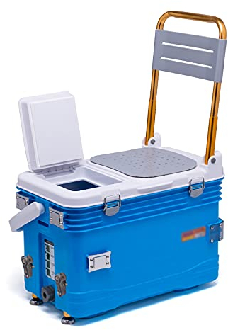 Angeleimer Fischerbox Kleiner multifunktionaler Angelstuhl mit Rückenlehne und 2 anhebelfähigen Beinen for Wildfischen Live Köder Fischspeicher 23l für Angelgeräte (Color : Blauw)