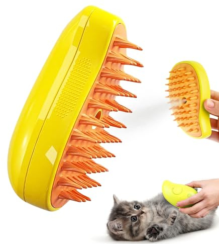 IXYHKB Cat Steamy Brush, 3 In 1 Brush Spray Massage Comb with Water Tank Multifunctional Grooming for Massages Steam Hair Removing Tangled and Loose (Yellow)