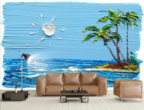 Fototapete Schlafzimmer Kinderzimmer 3D Tapeten 3D Effekt Wohnzimmer Öl Auf Leinwand Sonne Meer Wasser Kleiner Baum Wandposter Xxl Waterfall Weiß Grau Blumen Wald Natur Mustertapete