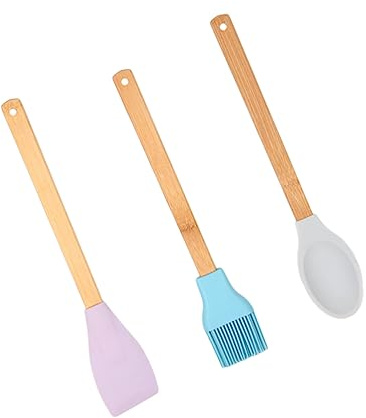 Zerodeko 3piezas Herramientas Para Hornear Espátula Cuchara y Pincel De Silicona Resistente Al Calor Para Cocina Con Mango De Madera