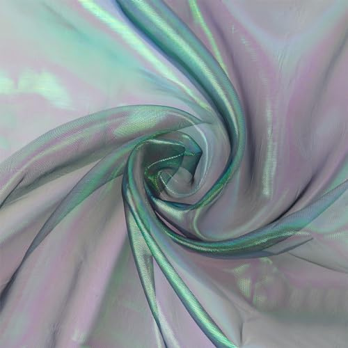NBEADS 3m Organza, 1.5m Breiter Solider Stoff für Brautkleider Magischer Gradient Polyester Schillernder Holographischer Gaze für Kleid Performance Bühne, Seegrün