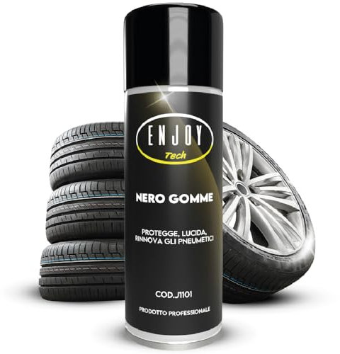 ENJOY TECH Nero Gomme Auto – Lucidante e Protettivo per Pneumatici e Guarnizioni, 500 ml. Nero Brillante, Protegge da Agenti atmosferici e invecchiamento, Facile da Usare (1)
