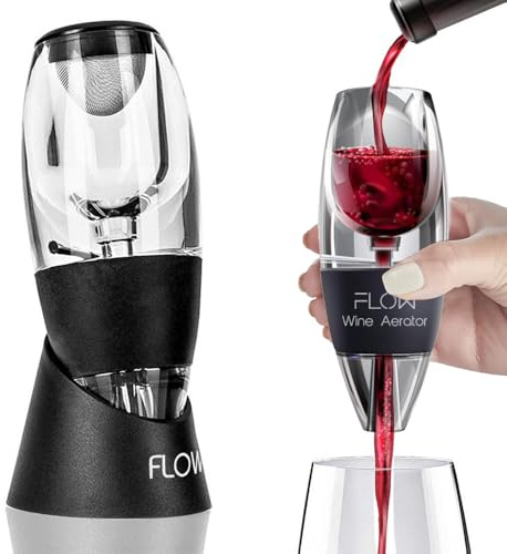 Flow Barware Wine Aerator, Red Wine Air Aerator Pourer Breather with Filter & Base | Decanter Aerating Accessories Gift | Improve Flavour, Aroma & Taste Instantly.