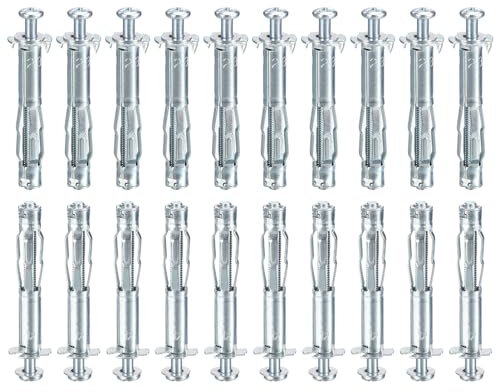 DTGN M4x46mm Hollow Wall Anchors - 20 Pack - Good for Hollow Wall Plaster Walls - Carbon Steel Hollow Drywall Anchors Screws, Silver