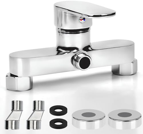 Apkezel Rubinetto per doccia, miscelatore da parete, miscelatore monocomando per doccia, montaggio a parete, rubinetto doccia con valvola in ceramica, rubinetto cromato con beccuccio G ½