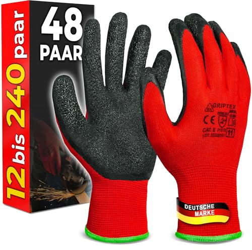 MK-Glove Gant de Travail Homme (48 Paires) Taille 7-S | Résistant à l'abrasion Gants Jardinage Travail avec Revêtement Latex Gants de Protection Atelier Mecanicien