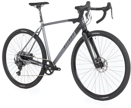 ATTABO Gravel Bike Grado 2.0 con marco de aluminio de 54 cm, manillar ergonómico, freno de disco mecánico TEKTRO gris, bicicleta con ruedas de 28 pulgadas con accesorios, sillín ajustable, transmisión
