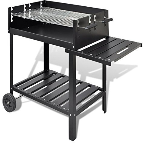 LAPOOH BBQ Grill Säulengrill Standgrill Kohlegrill Barbeque mit 2 Rädern, Kohlegrill, BBQ Grill, Griller, Smoker Grill, Grillwagen, Holzgrill, Grills & Smoker, Barbecue,