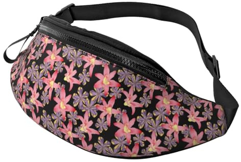 Sac banane à bandoulière pour homme et femme – Motif fleurs de lys violets et roses – Sac banane de voyage pour homme et femme