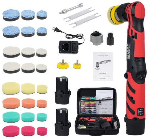 Geevorks Mini Pulidora Coche Inalambrica,12V Mini Pulidora Orbital Coche,Pulidora Bateria para Detallar y Cuidar,with 1/1.5/2-Inch Micro Polish Pad,6 Velocidades Variables,2 *2.3Ah Baterías