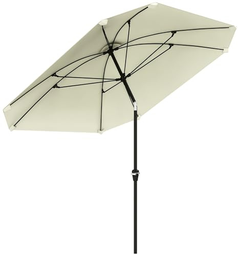 Outsunny Parasol de jardin avec angle réglable en 2 positions, imperméable, poteau en aluminium, tiges en fibre de verre et manivelle pour terrasse 233 x 233 cm, Crème, 233x233x240 cm