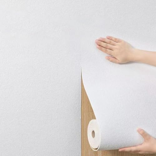 Todikaper Autocollant mural 3D en mousse imperméable et résistant à l'humidité pour décoration de la maison, 50 cm x 10 m, papier peint en lin de couleur unie (blanc)