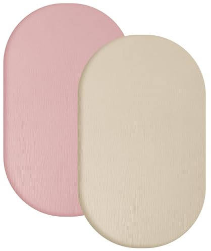 Yoofoss 2er Pack Musselin-Baumwolle Bettlaken Spannbettlaken Kinderwagen Beistellbett 82x42 cm Stubenwagen Matratzenschoner für Laufgitter Babybett (Beige Rosa)