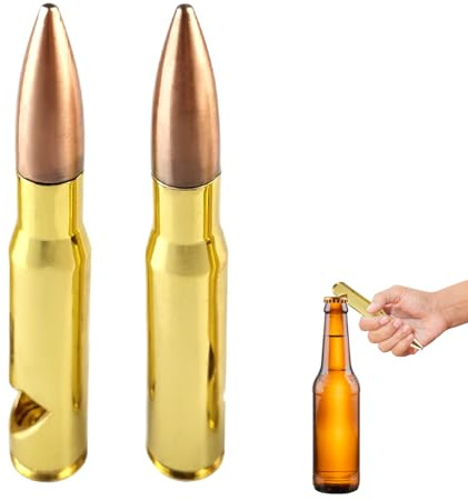 Fsahiuf 2 Stück Bieröffner,Patronen-Design Flaschenöffner aus Messing, Tragbare Bieröffner,Kreativer Korkenzieher,Goldfarben