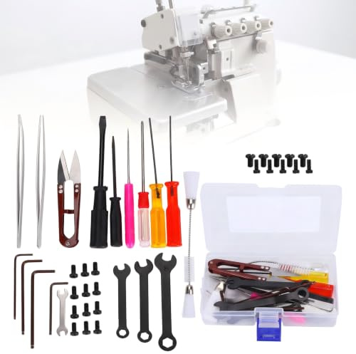 Serger Service Kit rostfritt stål ergonomiskt utformad overlock symaskin reparationsverktyg med förvaringslåda för hushåll symaskinsunderhåll