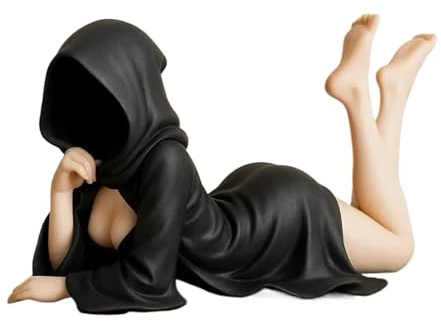 Escultura De Estantería De Una Dama Misteriosa, Figura De Mujer Enmascarada De Resina Mate, Estatua De Reina Sexy Y Juguetona Con Túnica Negra, Adorno De Escritorio Coleccionable De Chica Gótica 3D