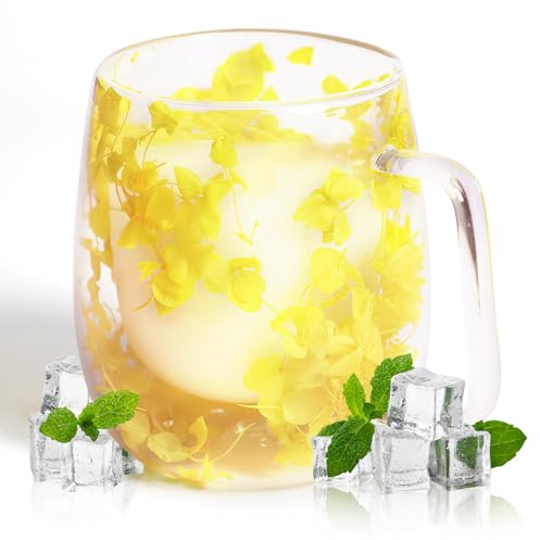 AWSOLAR Tazzine Caffe Vetro da 350ml Con Fiori Secchi, Tazze da Caffè a Doppio Isolamento con Fiori, Idee Regalo per Donne, Mamme, Mogli, Insegnanti, Amiche