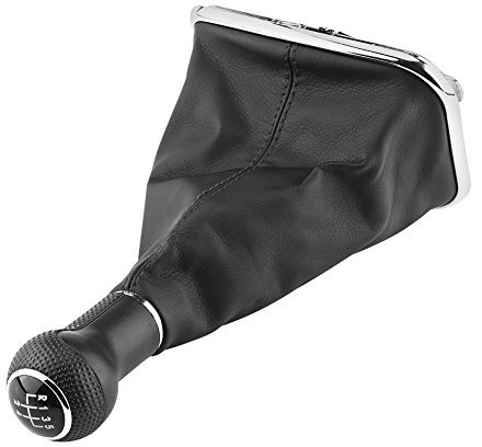 BAFOVY Kit de la Perilla de Traspaso de Engranaje de 5 Velocidades con Borde Cromado y Tapa Negra para el 1999-2004 Causa de Reemplazo de Ajuste Directo Pastilla de Engranaje de
