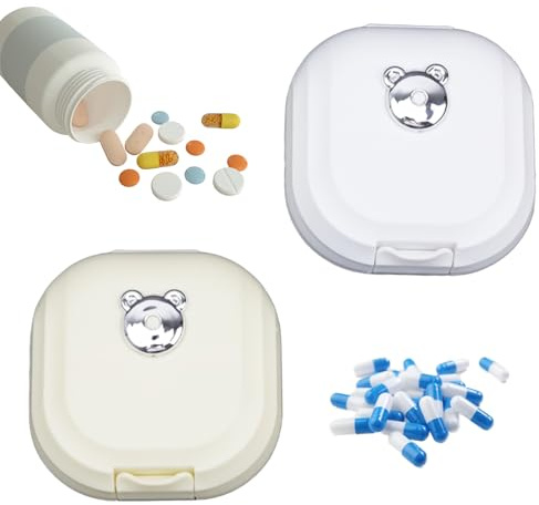 LWLWA Tablettendose für Unterwegs, Pillenbox Klein mit 7 Fächern, 2 Stück | Tragbares Tablettenschachtel 7 Tage, Jeweils 1 Stück in Weiß Und Creme, zur Aufbewahrung von Tabletten Oder Kleinteilen