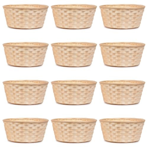 12 cestas redondas de almacenamiento hechas a mano, cestas de madera para frutas y pan, perfectas para organización de cocina y decoración de restaurantes, estilo rústico para eventos
