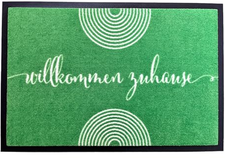 Kafloor Design Fußmatte Willkommen Zuhause | Schmutzfangmatte waschbar & rutschfest | Fußabtreter modern mit Spruch in Grün für Innen & Außen - - 40 x 60 cm