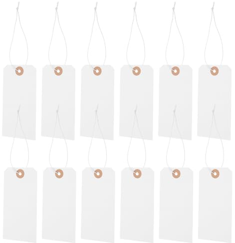 TIDTALEO Etichette con Filo Vuote da 100 Pezzi in Carta Bianca, Cartellini per Abbigliamento e Accessori, Etichette di Spedizione Resistenti per Uso Professionale al Dettaglio