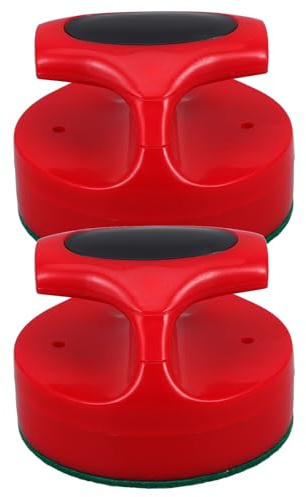 ANDRESLAD Lot de 2 Pousseurs de Hockey sur Air 94 Mm Rouge avec Poignées en Feutre Vert, Accessoires de Table Air Hockey, Équipement Pratique pour Jeu Familial et Compétition Silencieuse
