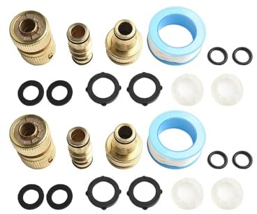 Lagomloot Brass Garden Hose Quick Connector Kit, 2-in-1 Tap Adapter 1/2'' to 3/4'' with Double Male Fittings, Heavy Duty Irrigation Set for Outdoor Watering