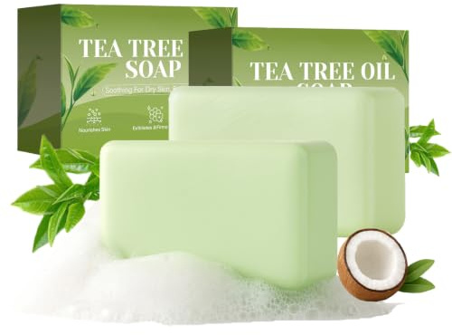 2 x 100 g Savon Tea Tree à L'Huile D'Arbre à Thé,Naturel Savon Antifongique à l'huile D'arbre à Thé pour un Usage Quotidien et un Nettoyage en Douceur