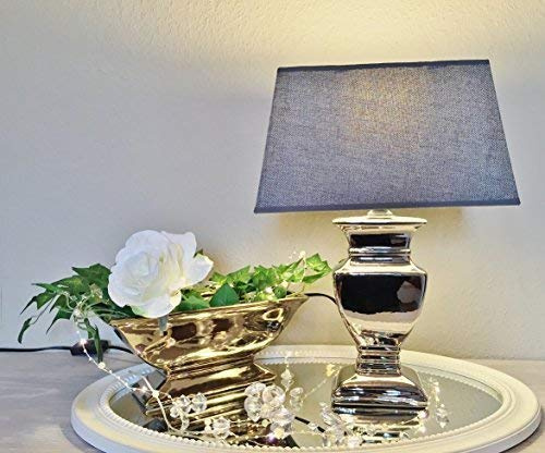 DRULINE Silver Lady Tischlampe Tischleuchte Lampe Keramik Grau Nachttischlampe Lampenfuß 53 cm