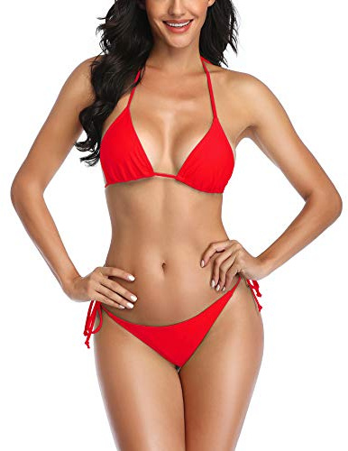 SHERRYLO stringbikini två delar baddräkt för dam triangel topp brasiliansk botten S-XL kropp, Röd, en storlek