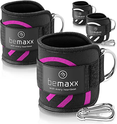 bemaxx Fußschlaufen für Kabelzug 2er Set + eBook - Kickbacks Fussschlaufen Klettverschluss Gepolstert - Seilzug Ankle Foot Straps Fuß-Manschetten Schlaufen | Gym Zubehör Kraft-Sport Fitness Frau Mann
