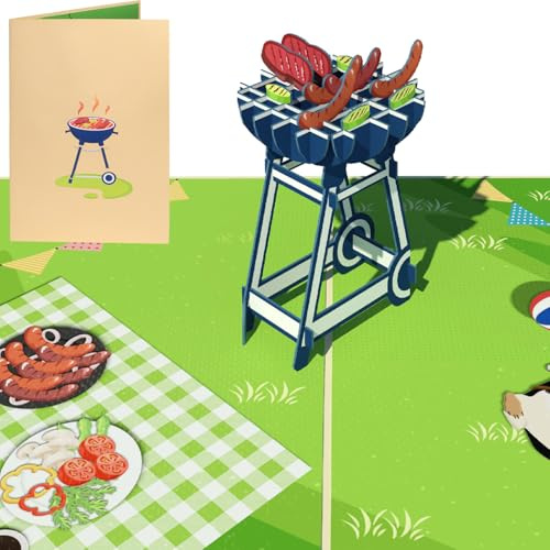 Sweetpopup® Pop-Up Karte Grill – 3D Glückwunschkarte für Grillfans, Frauen und Männer – Ideal für Geburtstag, Einladung, Ausflug und Feier – Auch als Gutschein für BBQ, Urlaub – 022