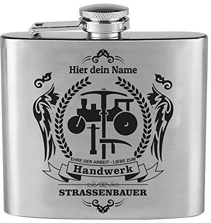 Generic Flachmann mit Wunschgravur, Zunft, Straßenbauer, Original Edelstahl personalisiert, Zunftsymbol