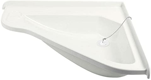 wamovo Wohnwagen Wohnmobil Waschbecken Groß 580 x 540 x 90 mm Eckwaschbecken Weiß, ABS Kunststoff inkl. Siphon