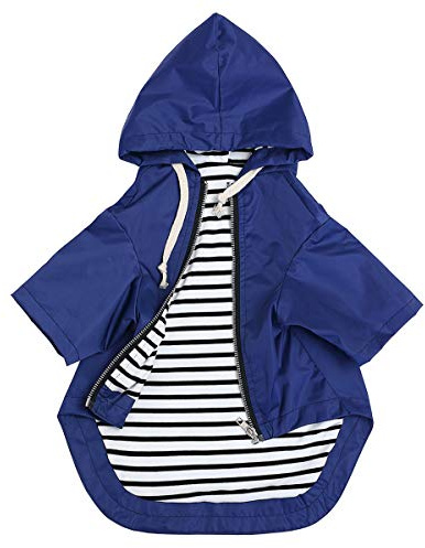 Pethiy Premium hunderegenmantel,Wasserdicht Hundemantel mit Kapuze Hundebekleidung Hunde Regenjacken mit Reißverschluss und Taschen, Outdoor Regencape Halten trocken und sauber-Blau-S