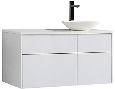 StoneArt Badmöbel Set Mineralguss Waschbecken Waschschale Aufsatzwaschbecken und Unterschrank Waschtisch Einzel- oder Doppelwaschbecken Venice VE-1010pro-4 weiß 100cm rechts