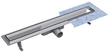 VOGI Duschrinne Edelstahl Komplettset DUO Befliesbare Abdeckung oder gebürstetem Edelstahl Haarsieb Rinne mit Siphon Montagefüße Inklusive mit Dichtmanschette Doppelkammer Bodenablauf Länge 50 cm