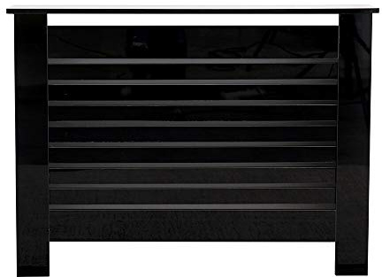 Kingwudo® Wooden High Gloss Radiator Cover Modern Decorative Cabinet S/M/L/XL Black (Black, M—111.5X19X82CM)