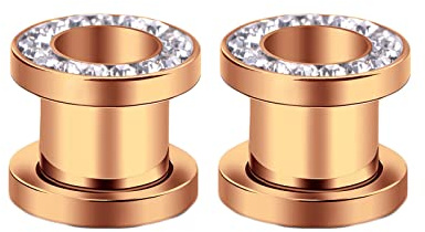Bishilin Ohr Tunnel Edelstahl, Ohr Plug 1.6-10MM Damen Rosegold Hoop mit Zirkonia Piercing Tunnel Ohr Expander Set