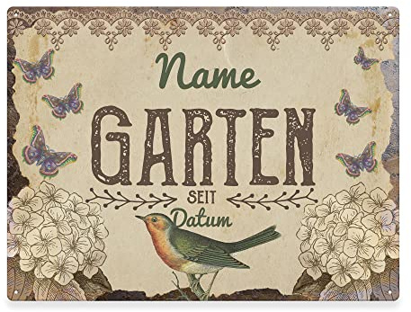 Gartenschild selbst gestalten - Garten seit - Metallschild personalisiert mit Name und Datum, Geschenk für Gärtner, Outdoorschild aus Aluminium | Wetterfest, 21x15 cm
