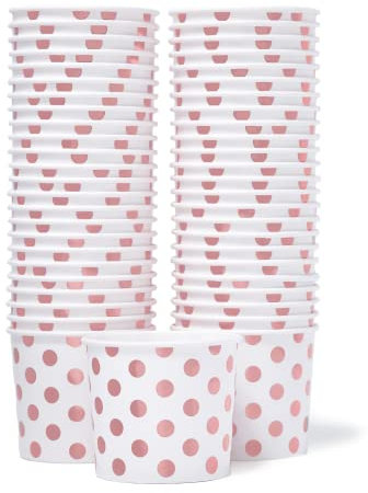 MATICAN Paper Ice Cream Cups - 50-Count 11-Oz Disposable Bowls for Hot or Cold Desserts, Rose Gold Foil Polka Dots